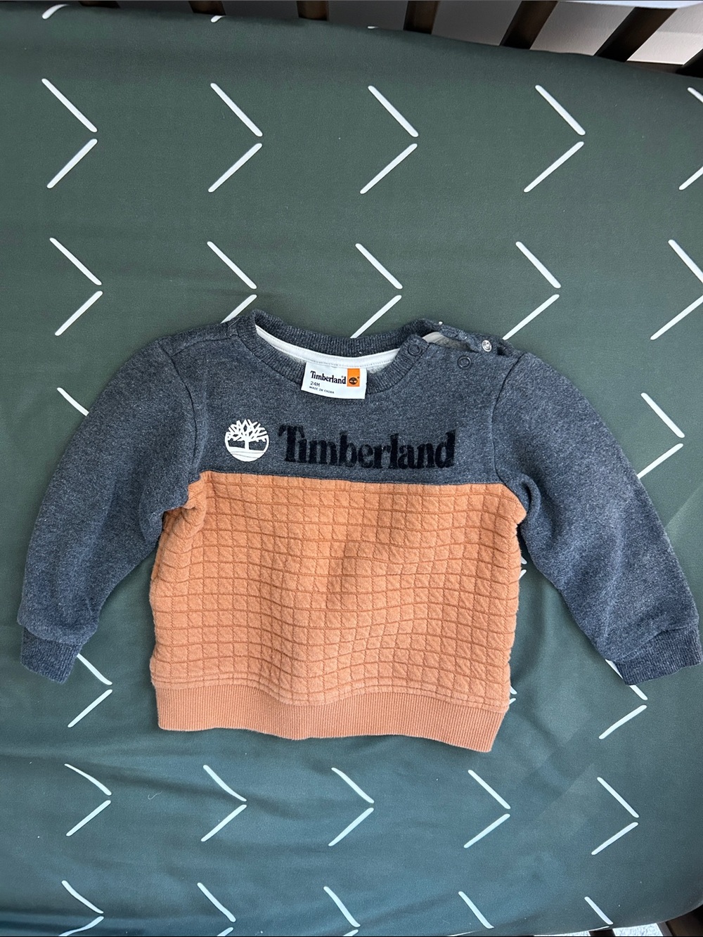 Timberland Kids Gray and Tan Quilted Pullover Sweatshirt
